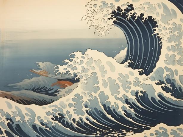 Japanese Ukiyoe featuring Big wave