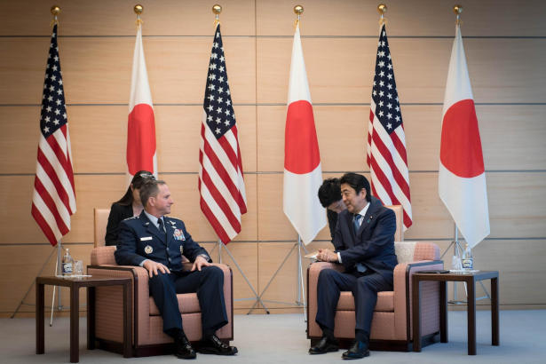 Japanese prime minister Abe Shinzo meeting Admiral John M. Richardson